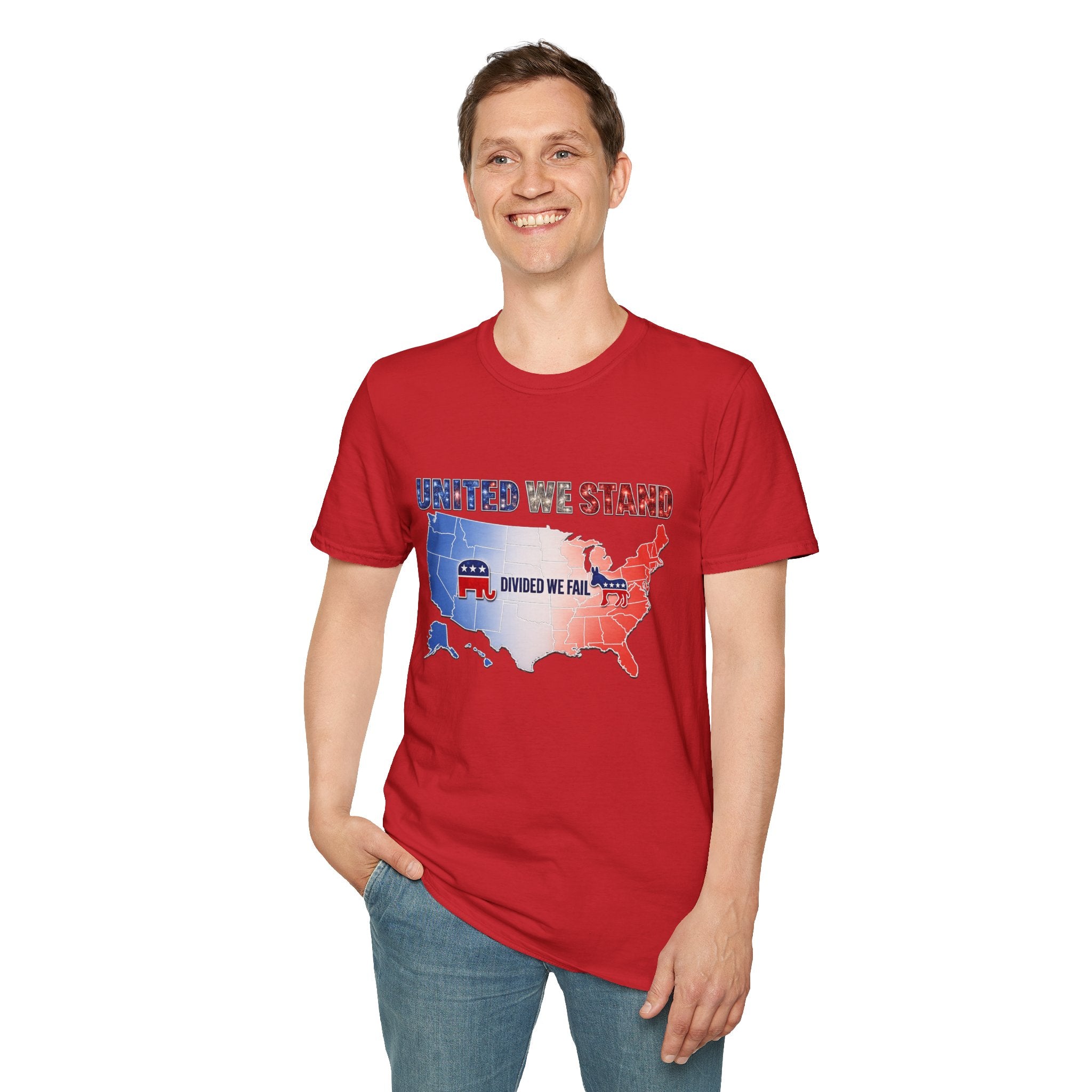 T-Shirt — "United We Stand, Divided We Fail" Patriotic USA Map Tee