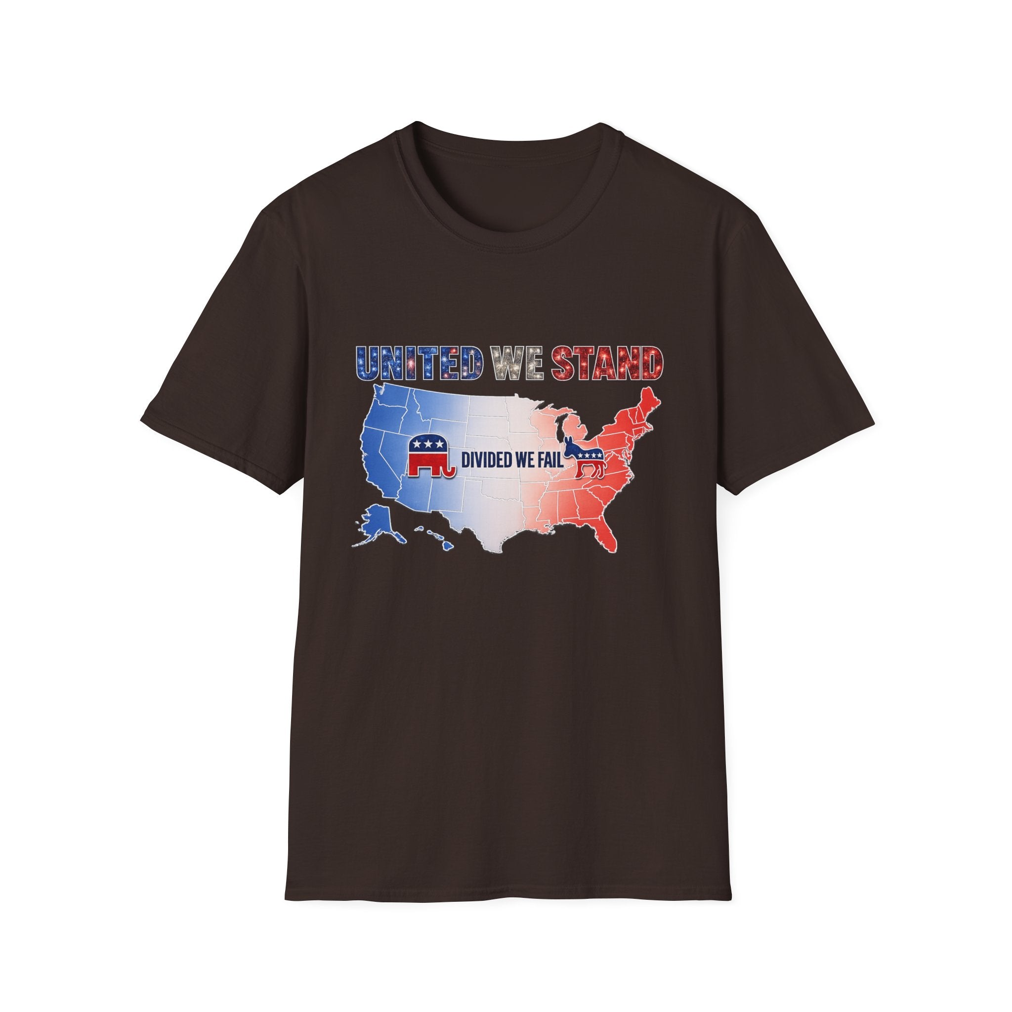 T-Shirt — "United We Stand, Divided We Fail" Patriotic USA Map Tee