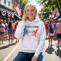 Patriotic USA Map Hoodie - "United We Stand" Red White Blue Graphic