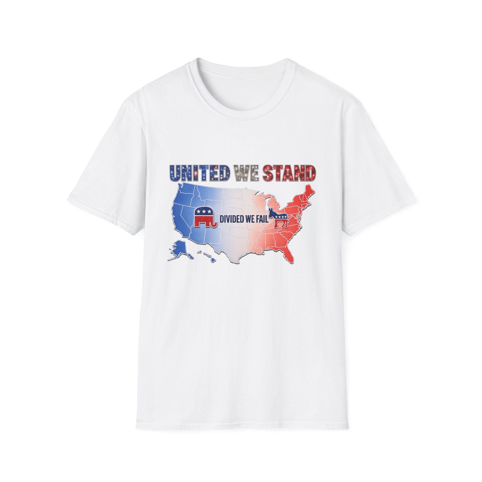 T-Shirt — "United We Stand, Divided We Fail" Patriotic USA Map Tee