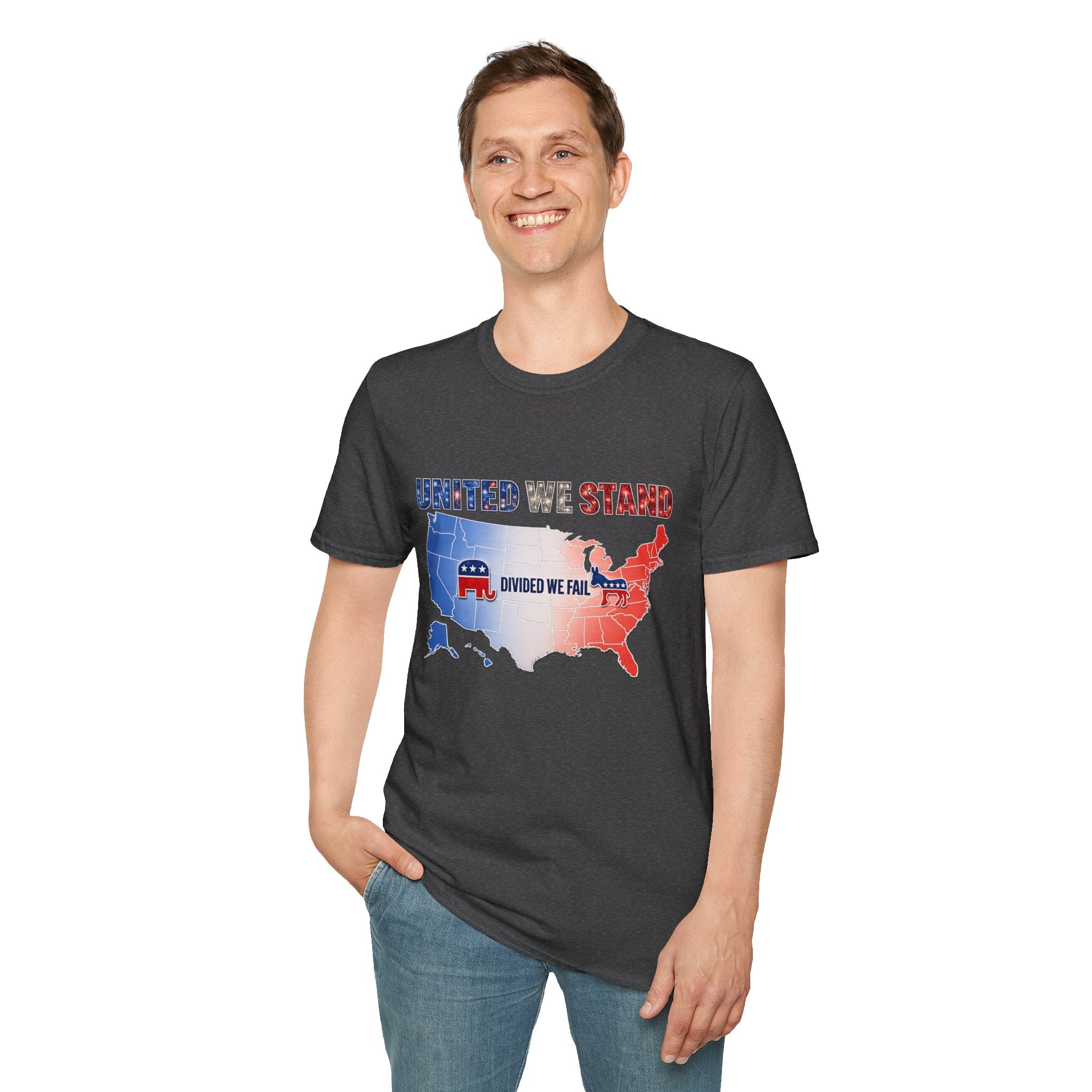 T-Shirt — "United We Stand, Divided We Fail" Patriotic USA Map Tee